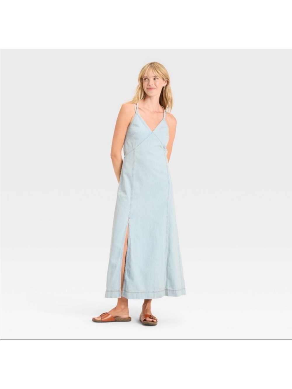 Universal Thread Light Blue denim Maxi Dress with Side Slit